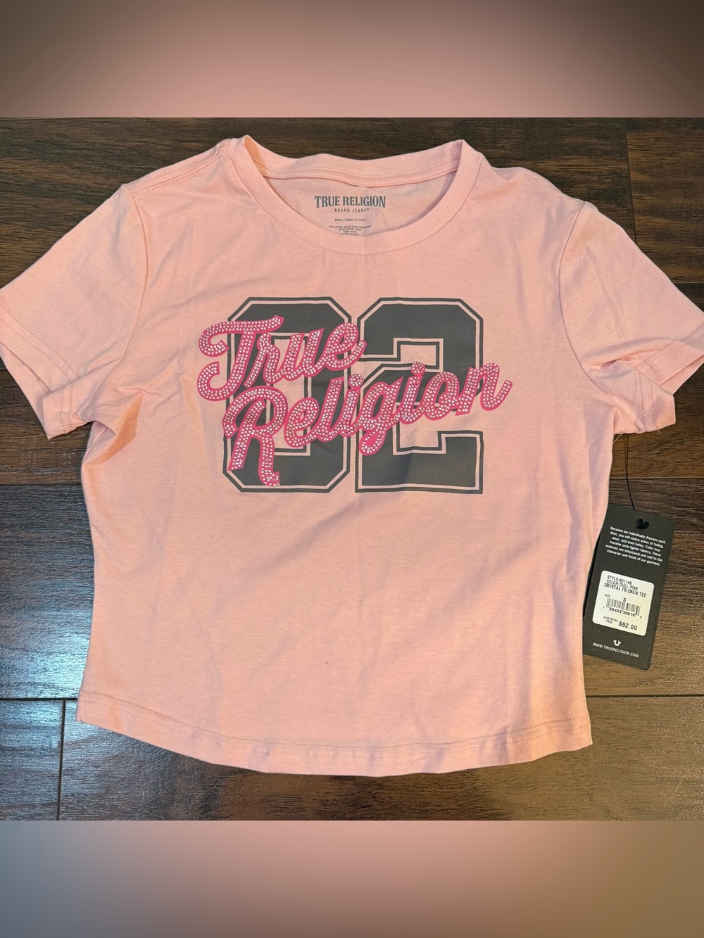 True Religion Baby Pink Rhinestone Cropped Tee